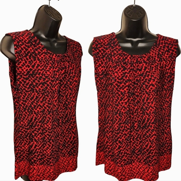 ☆Calvin Klein Black & Red Print Sleeveless Blouse☆ - Picture 2 of 3